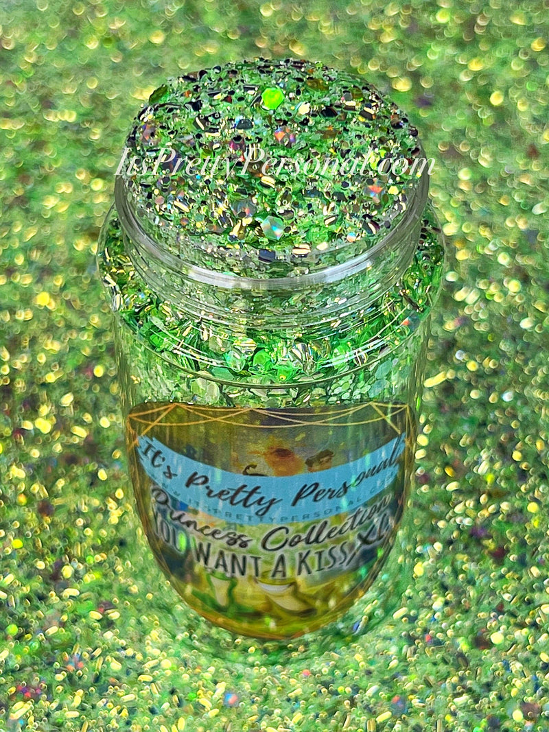 "You Want A Kiss? XL"- Princess Glitter Collection Green