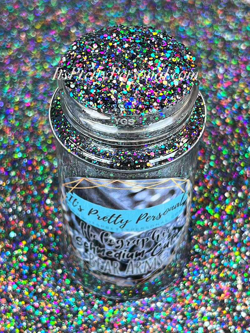 SCHMedium Cut- "Bear Arms" -Holographic Gunmetal Glitter