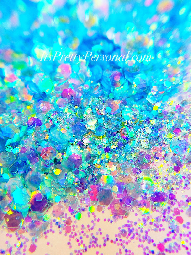 “Crystal Slipper XL"- Prism Princess- Holographic Blue Glitter
