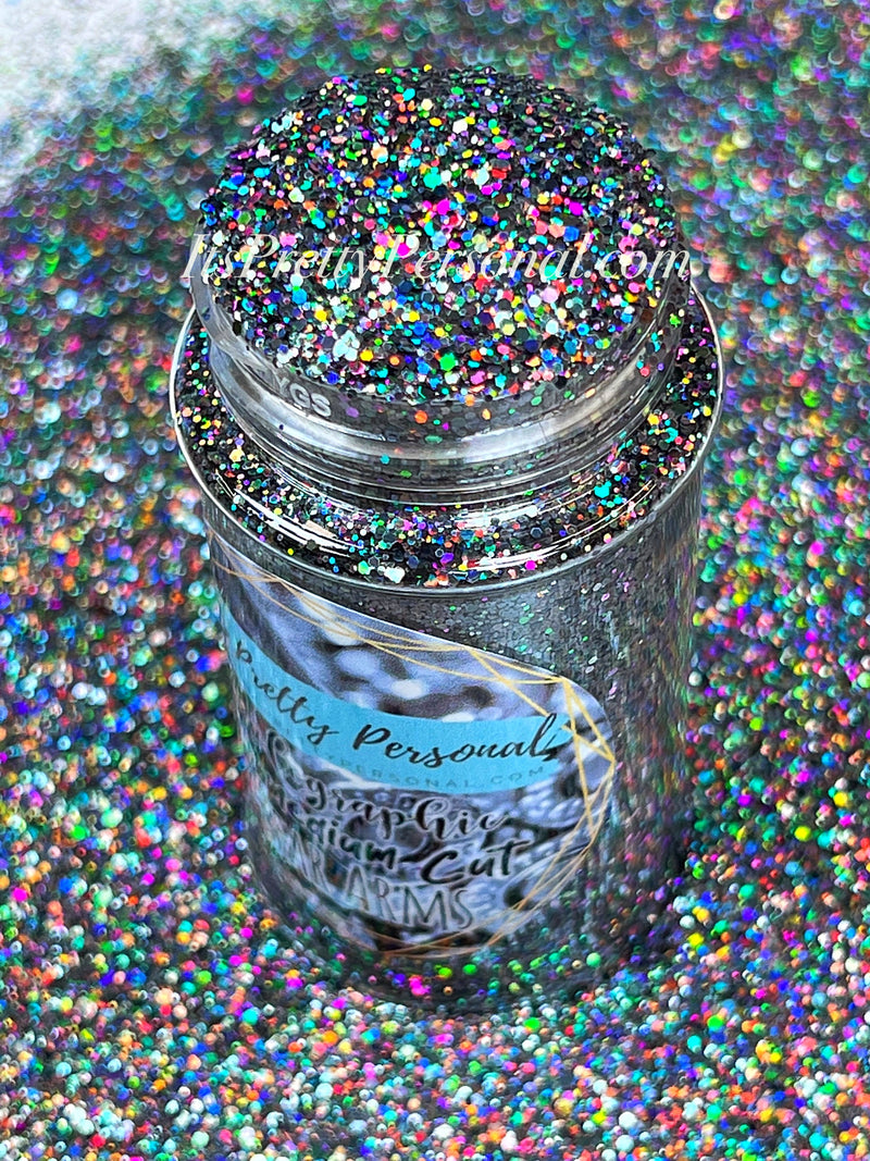 SCHMedium Cut- "Bear Arms" -Holographic Gunmetal Glitter