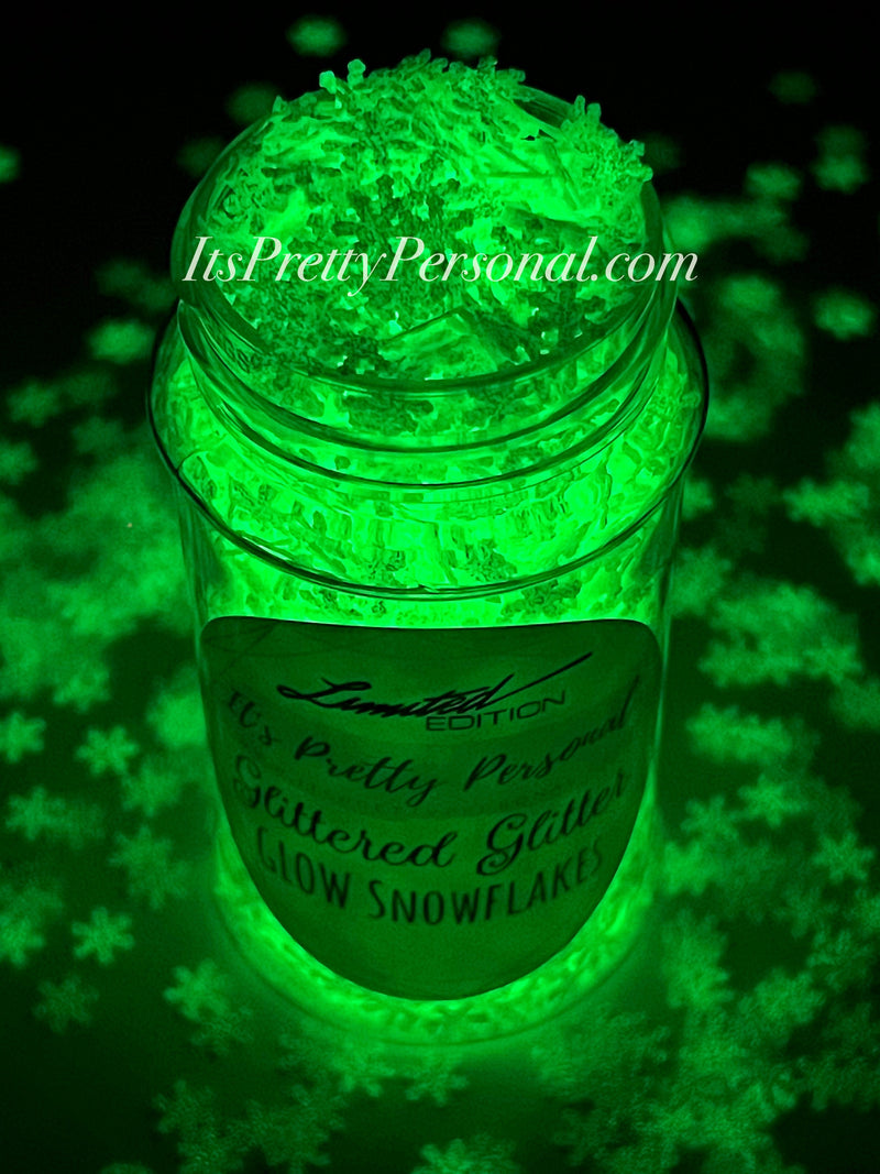 “GLOW Snowflakes” - Glittered Glitter Collection 6mm size GLOW IN THE DARK