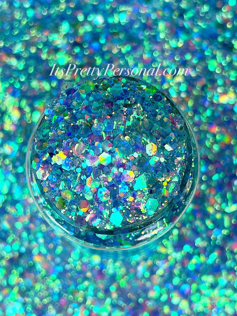 “Crystal Slipper XL"- Prism Princess- Holographic Blue Glitter